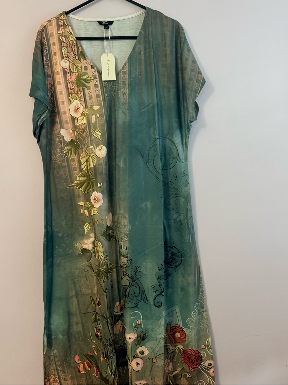 Floral V-Neck Teal Women’s Tunic Dress
